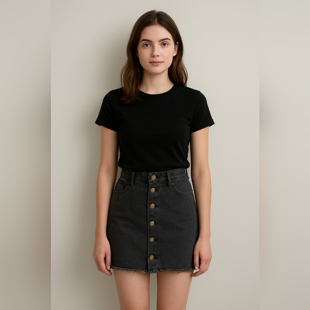 Sadie & Sage Button Front Denim Mini Skirt Women’s Size 28 Dark Gray Black Fraye